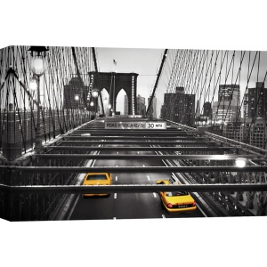 Quadro, stampa su tela. Taxi sul Brooklyn Bridge, New York