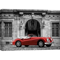 Quadro, stampa su tela. Gasoline Images, Luxury Car in front of Classic Palace