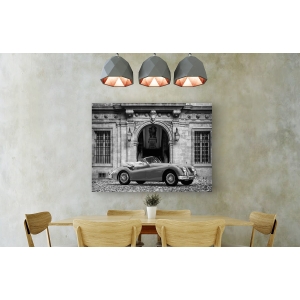 Quadro, stampa su tela. Gasoline Images, Luxury Car in front of Classic Palace (BW)