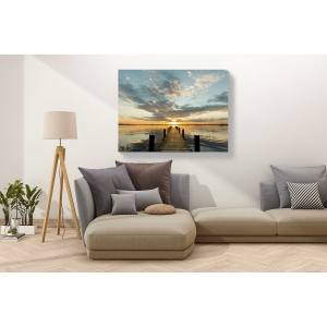 Wall art print and canvas. Pangea Images, Morning Lights on a Jetty