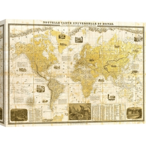 Quadro, stampa su tela. Joannoo, Gilded 1859 Map of the World