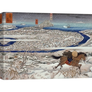 Quadro, stampa su tela. Un cavaliere si allontana dalla città di Hagi sotto la neve, 1865