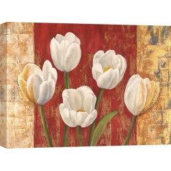 Wall art print and canvas. Jenny Thomlinson, Tulips on Royal Red