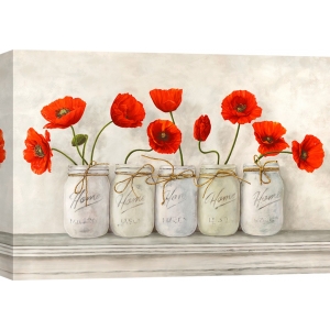 Cuadros shabby chic en canvas. Amapolas rojas en Mason Jars