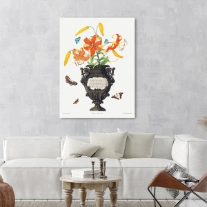 Tableau toile, poster, affiche Edward Bury, Vase de lys avec papillons
