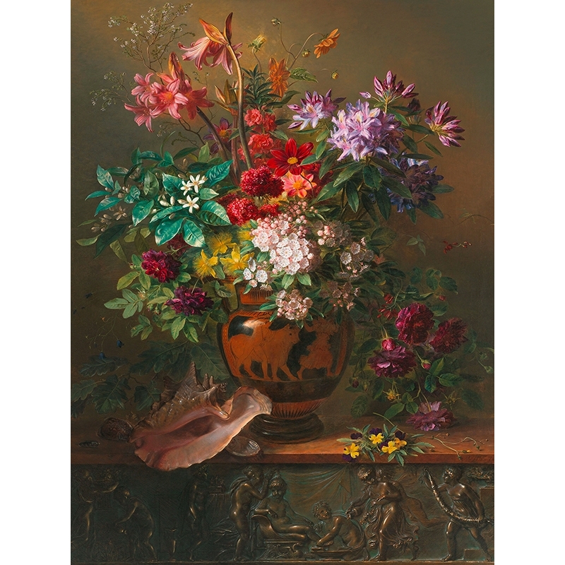 Stampa su tela. Jan Van Os, Natura morta con fiori in un vaso greco