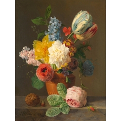 Tableau toile, affiche Oberman, Nature morte avec fleurs et noix