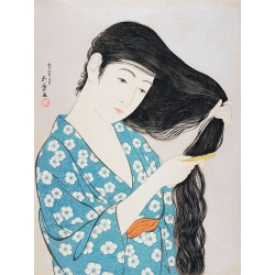 Kunstdruck, Poster Goyo Hashiguchi, Japanische Frau kämmt ihre Haare