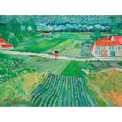 Kunstdruck van Gogh Landschaft mit Pferdewagen und Zug