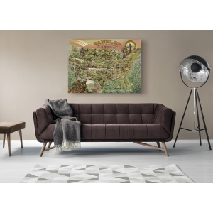Wall art print and canvas. Game board with map of America, 1890