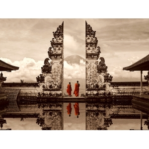 Art print with buddhist monks, canvas, poster. Gates of Heaven, Bali