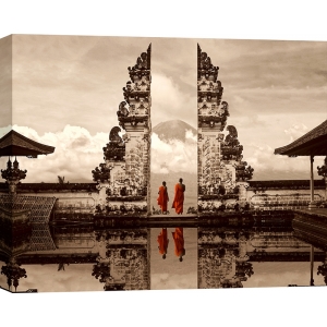 Art print with buddhist monks, canvas, poster. Gates of Heaven, Bali