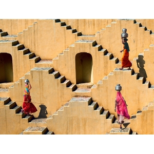 Tableau femmes indiennes, toile, affiche, Au puits, Jaipur, Inde