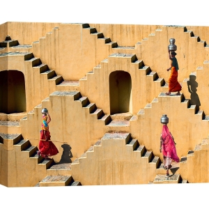Tableau femmes indiennes, toile, affiche, Au puits, Jaipur, Inde