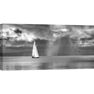 Wall art print, canvas, poster, Sailboat Sailing on a Silver Sea BW
