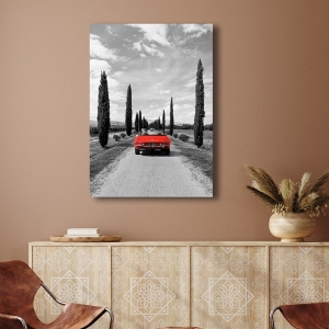 Wall art print, canvas, poster, Sportscar in Tuscany BW