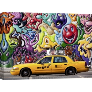 Quadro, stampa su tela. Michel Setboun, Taxi e graffiti a Soho, New York