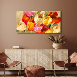 Tableau fleurs modernes, toile, affiche, Jim Stone, Tulipes colorées