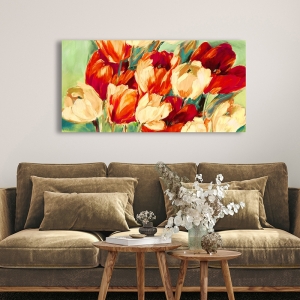 Tableau fleurs modernes, toile, affiche, Jim Stone, Tulipes rouges et blanches