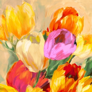 Floral wall art print and canvas. Jim Stone, Colourful tulips I