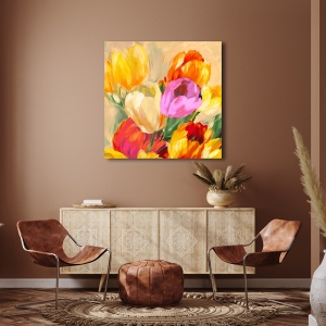 Floral wall art print and canvas. Jim Stone, Colourful tulips I