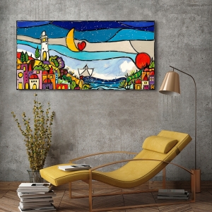 Cuadro colorido en lienzo, poster, Wallas, El sol y la luna
