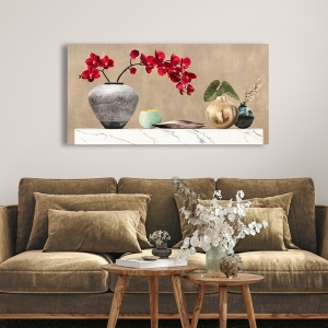 Art print, canvas, Jenny Thomlinson, Red Orchids on White Marble