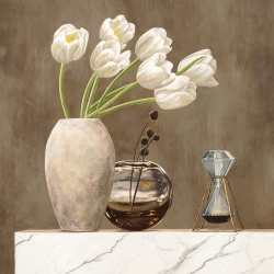 Quadro fiori. Thomlinson, Composizione floreale, marmo bianco I