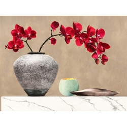 Leinwandbilder, Rote Orchideen auf weißem Marmor (Detail)