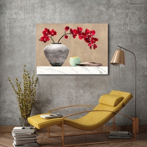 Art print, canvas, Thomlinson, Red Orchids on White Marble, det