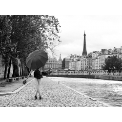 Quadro foto di donna a Parigi, poster. Lauren, Lungo la Senna BW