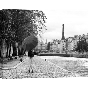 Quadro foto di donna a Parigi, poster. Lauren, Lungo la Senna BW