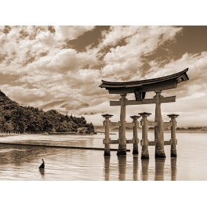 Tableau sur toile, affiche, Sanctuaire Itsukushima, Japon, BW