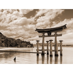 Cuadro en lienzo, poster de Santuario de Itsukushima, Japón, BW