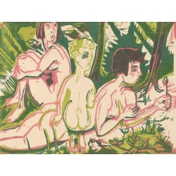 Art print, canvas, Kirchner, Nude Women with Child in the Forest