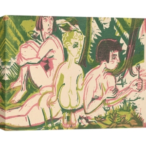 Quadro su tela di Kirchner, Nude Women with a Child in the Forest