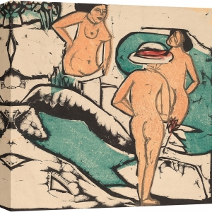Cuadro en lienzo Kirchner, Mujeres bañándose entre piedras blancas