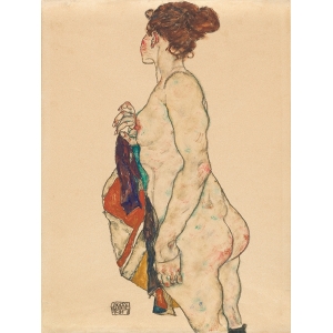 Quadro di Egon Schiele, Nudo in piedi con una veste a colori