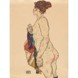 Tableau de Egon Schiele, Nu debout avec une robe colorée