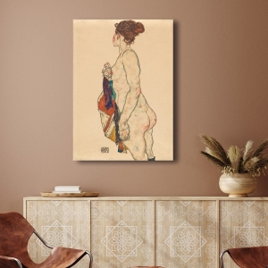 Kunstdruck, Leinwandbilder Schiele, Standing Nude with Patterned Robe