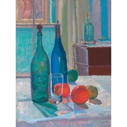 Tableau Spencer Gore, Bouteilles bleues et vertes avec des oranges