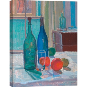 Cuadro en lienzo, poster Gore, Botellas azules y verdes y naranjas