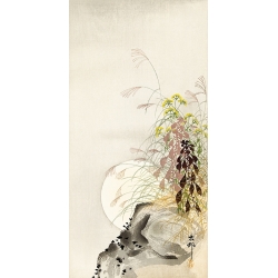 Japanische Kunst Ohara Koson, Gras und Vollmond, Leinwandbilder