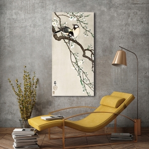 Cuadro japonés en lienzo, Ohara Koson, Tetas en rama del cerezo