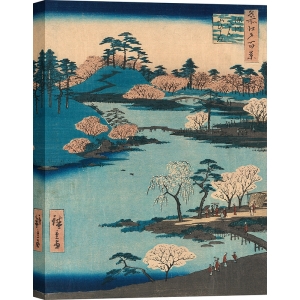 Stampa Hiroshige Giardino aperto al Santuario Hachiman, Fukagawa