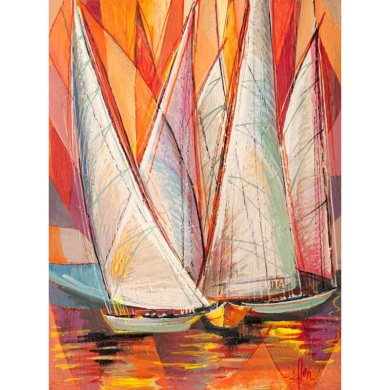 Cuadro moderno barcos de vela, Luigi Florio, Velas al amanecer