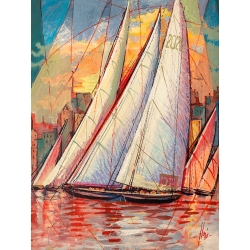 Quadro barche a vela, stampa su tela. Florio, Arrivo al tramonto