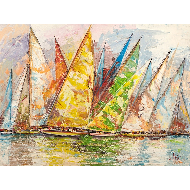 Cuadro barcos de vela en lienzo, Regata de primavera, Luigi Florio