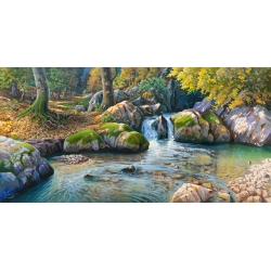 Kunstdruck, Leinwandbilder, Wasserfall im Wald, Adriano Galasso