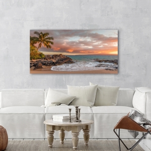 Tableau, affiche, Coucher de soleil sur une plage tropicale